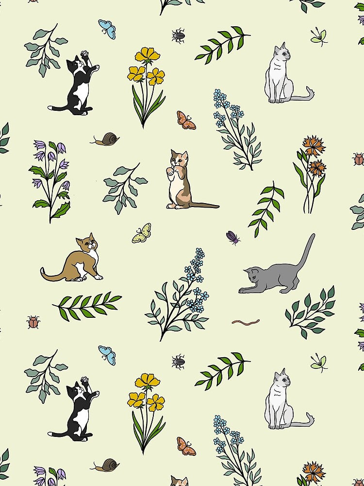 Flower Garden Kittens in Yellow by JaRuDiCat