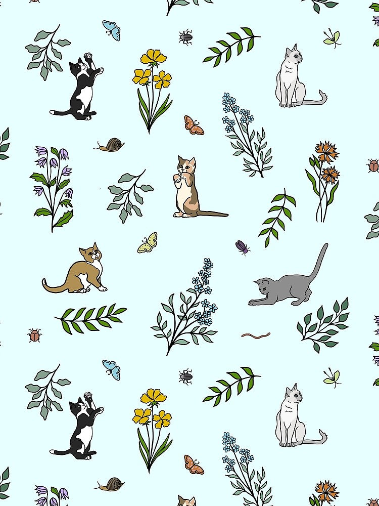 Flower Garden Kittens in Blue by JaRuDiCat