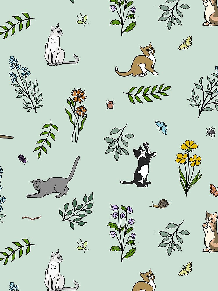 Flower Garden Kittens in Sage by JaRuDiCat