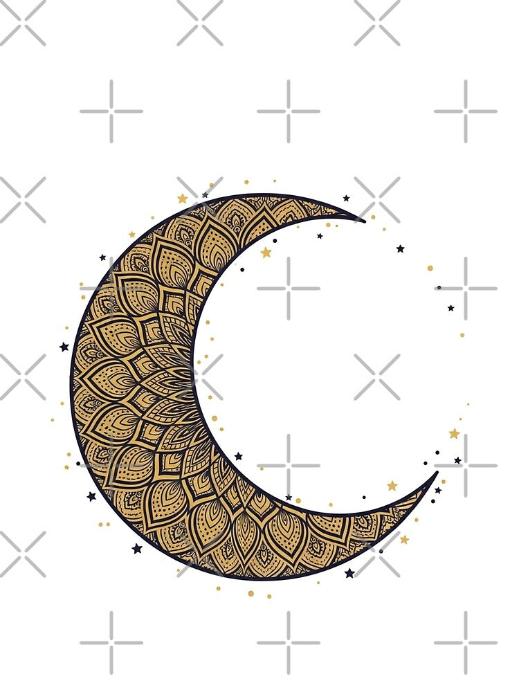 Gold Mandala Crescent Moon by Denim Art Studio