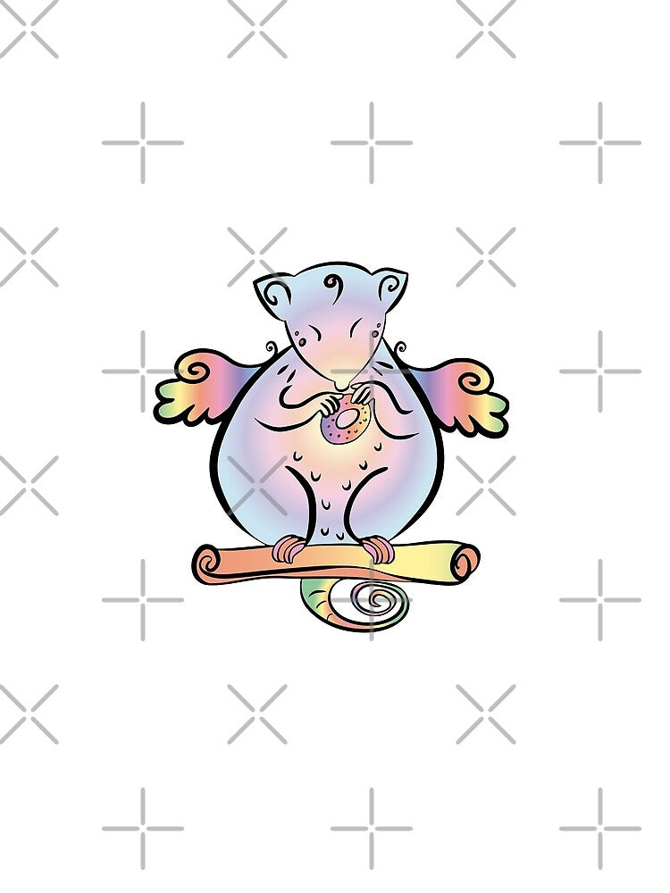 Rainbow Rat with wings and doughnut by hikarski