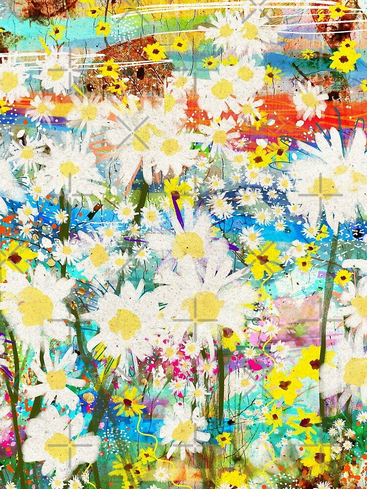 Summer Daisy Fields - Rustic Contemporary Abstract Floral Art by FeralLaFemme