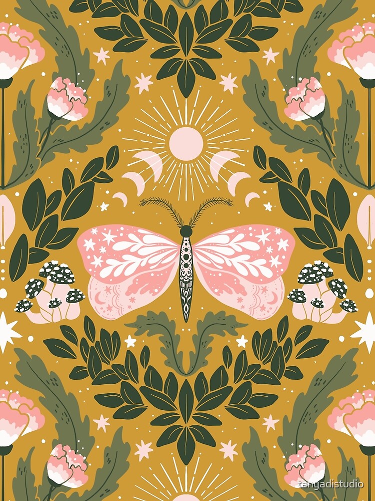 Whimsigoth butterfly florals -  pink, green and ochre pattern by tanyadistudio