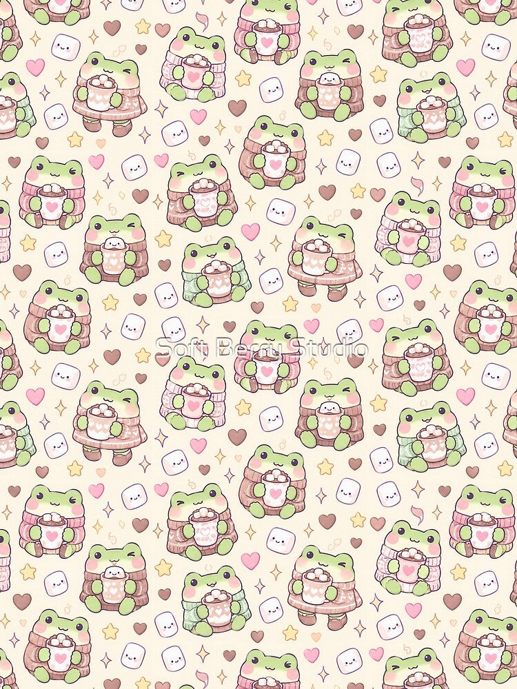 Kawaii Frog Cozy Cocoa Pattern by Soft Berry Studio