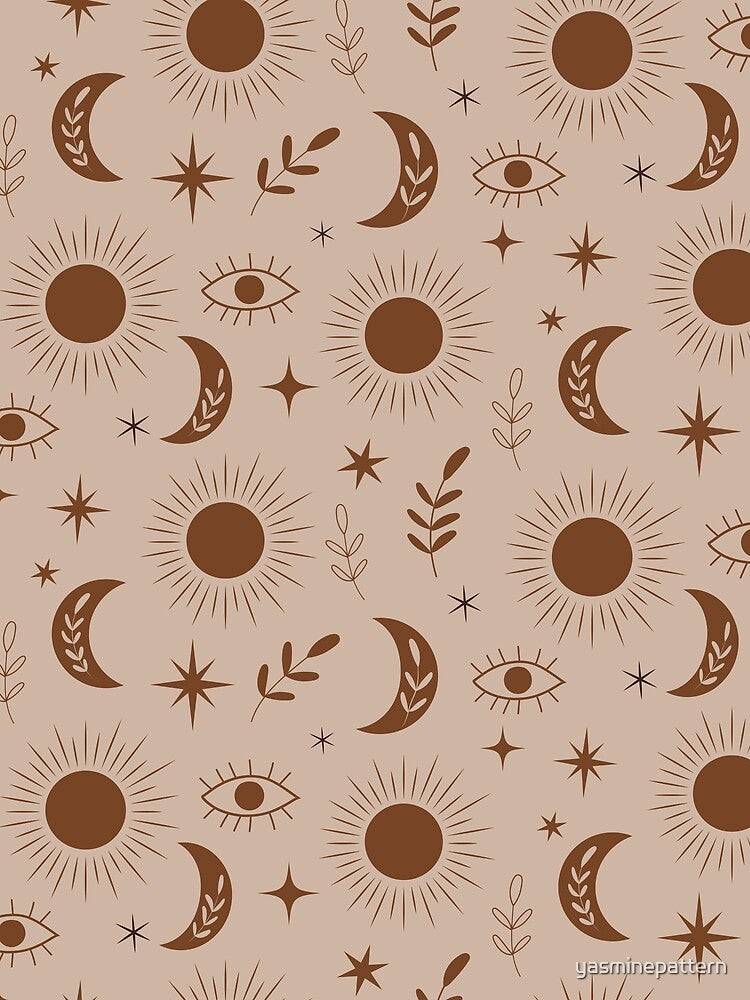 Earthy Brown  Boho Sun and Moon pattern by Yasminepatterns