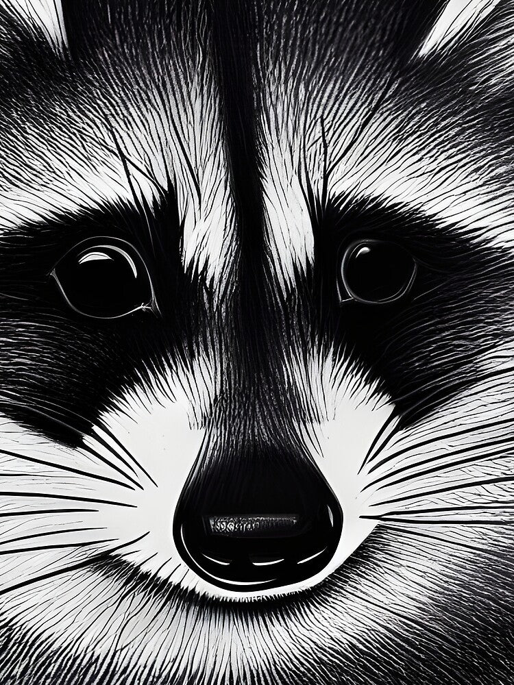 Raccoon Face Cute Black And White Line Drawing by RaccoonUprising