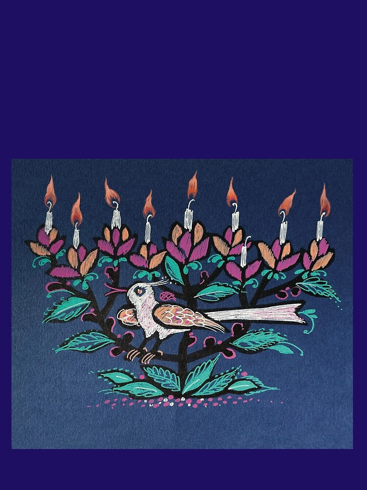 Hanukkiah Tree with White Bird of Peace. by Olga Zamlinsky
