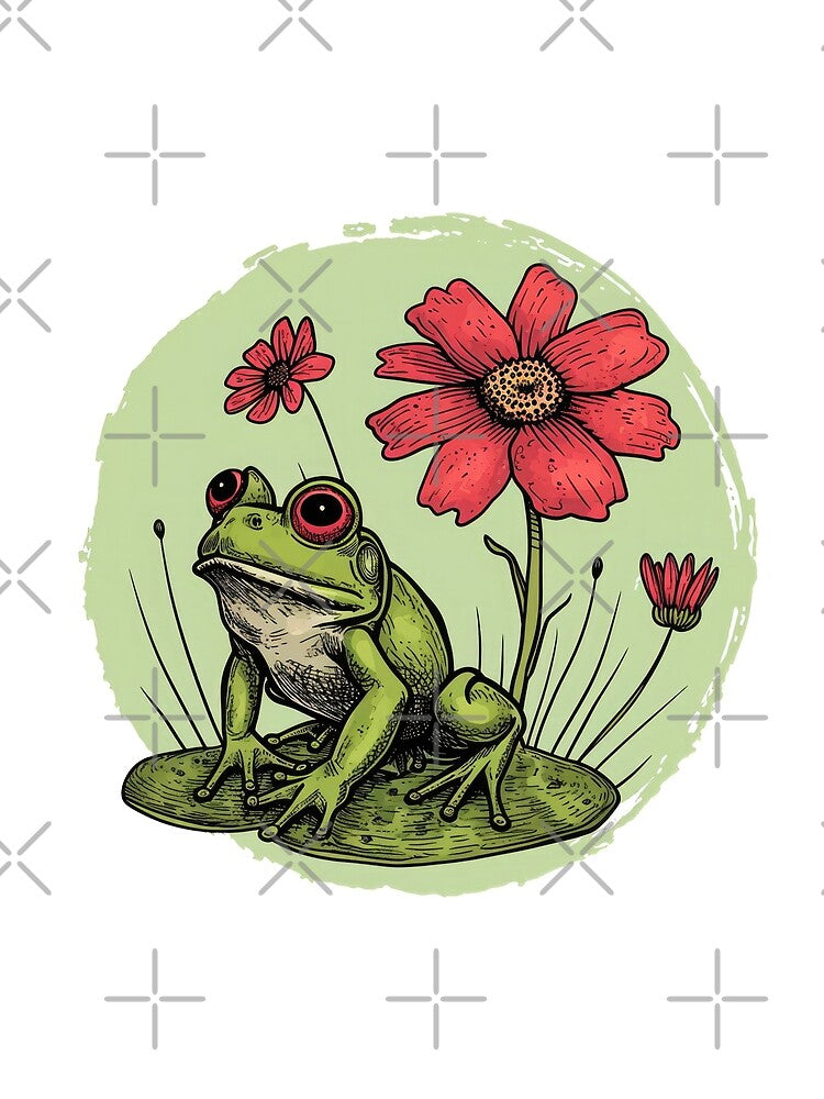 Red flower green frog by FlowersColorful