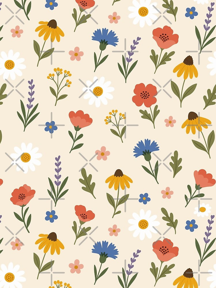Cute Flat Wildflower Seamless Pattern Colorful Botanical Vector Graphic by DiNata