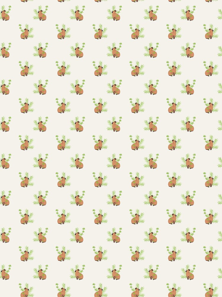 Cute Capybara Sitting In Green Leaves Seamless Pattern by paldronma