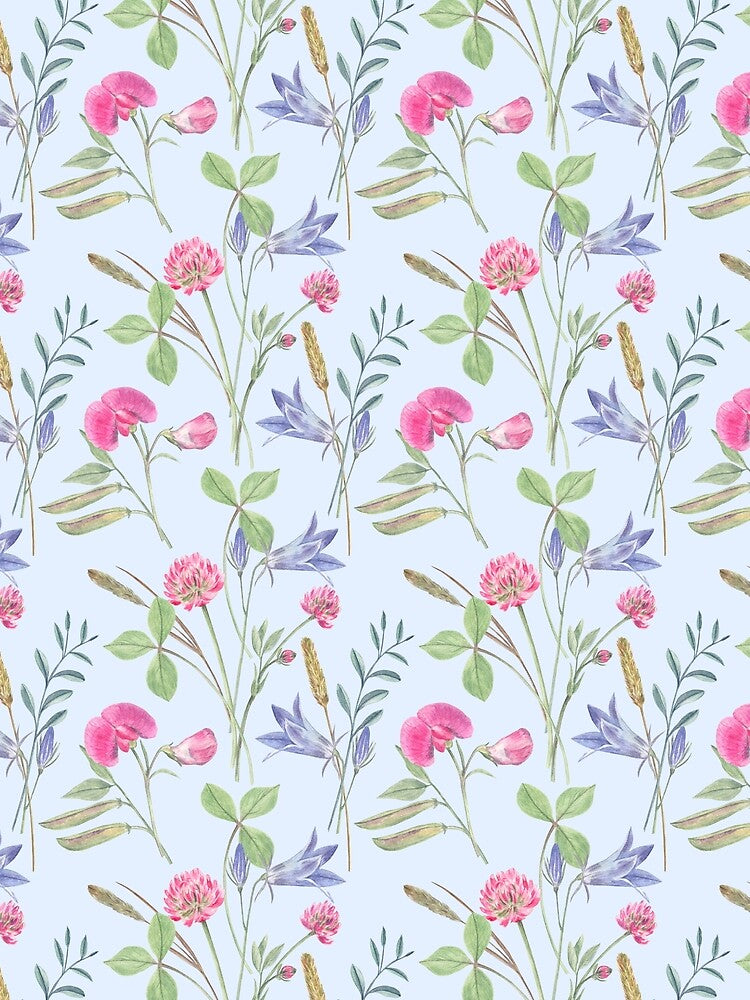 Summer wildflowers pattern on sky-blue by Flowersforbear