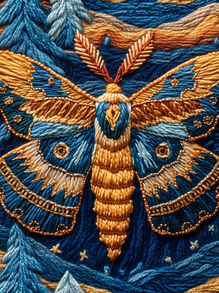 Faux Embroidery Moth and Night Sky Fabric Design by Nicholas Panek