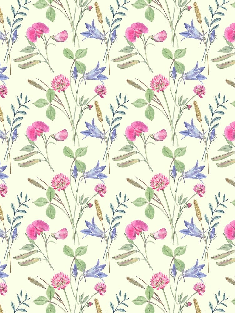 Summer wildflowers pattern on light yellow-green by Flowersforbear