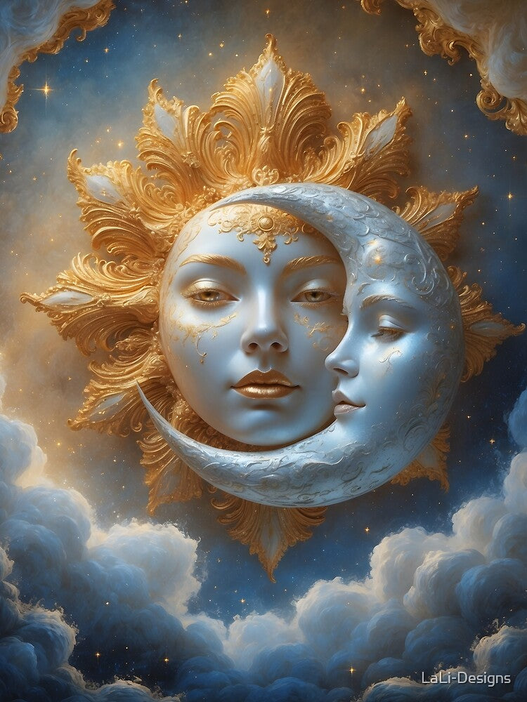 Golden Equinox - Celestial Sun and Moon Art by LaLi Designs by LaLi-Designs