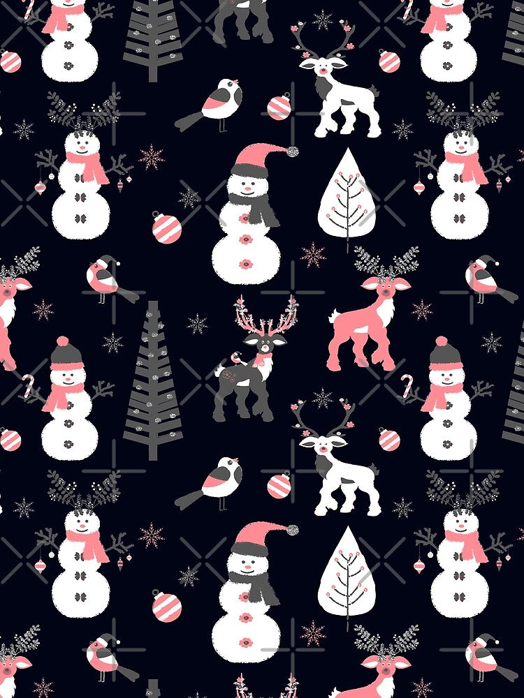 Snowmen, Reindeer and Christmas Trees in Pink, Grey and Silver by madtoyman
