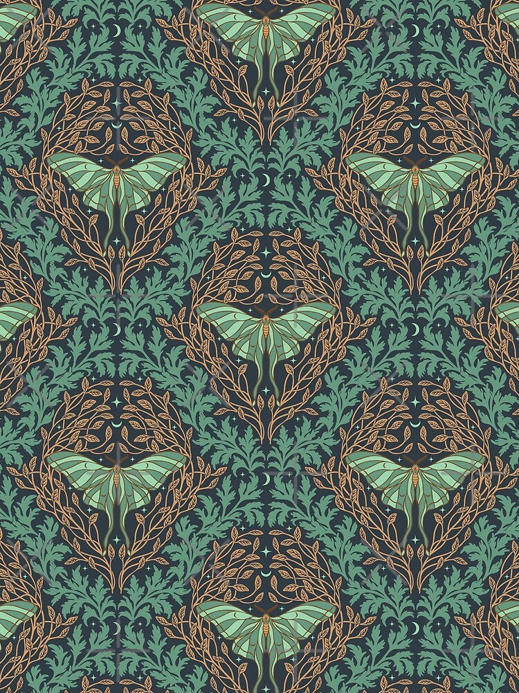Whimsigoth Moon Moth & Vintage Trailing Foliage - Dark Cottagecore Aesthetic by EarthFaeryDSGN