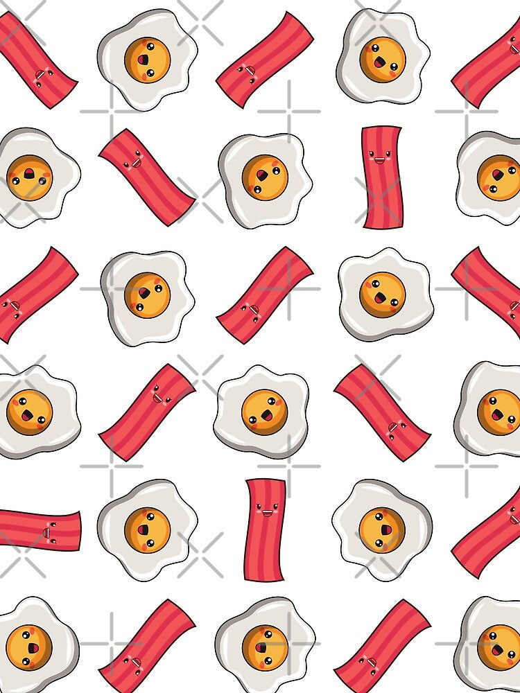 Cute Kawaii Bacon And Fried Egg Pattern Breakfast Food by TheButtonCrew