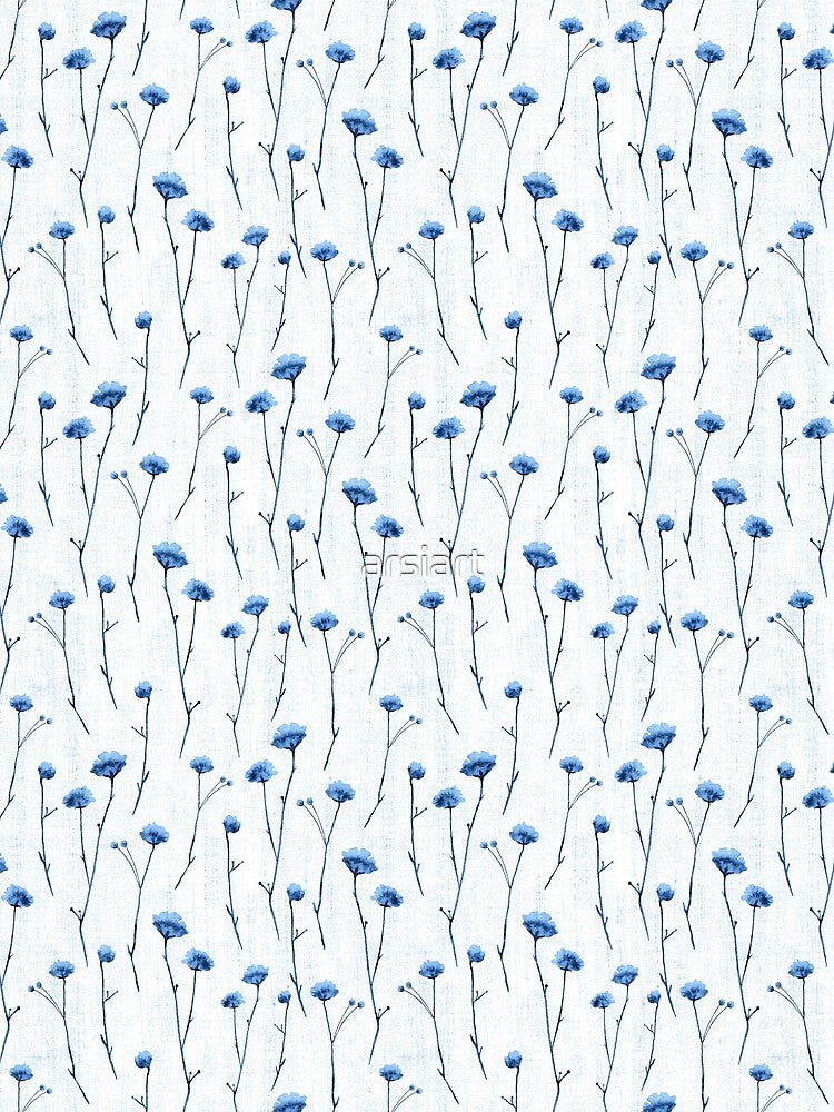 Blue wildflowers Watercolor linen flowers. Botanical midsummer. by arsiart