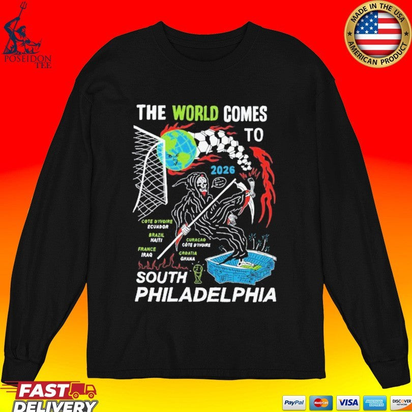 Heavyslime The World Comes To 2026 South Philadelphia Grim Reaper T-shirt