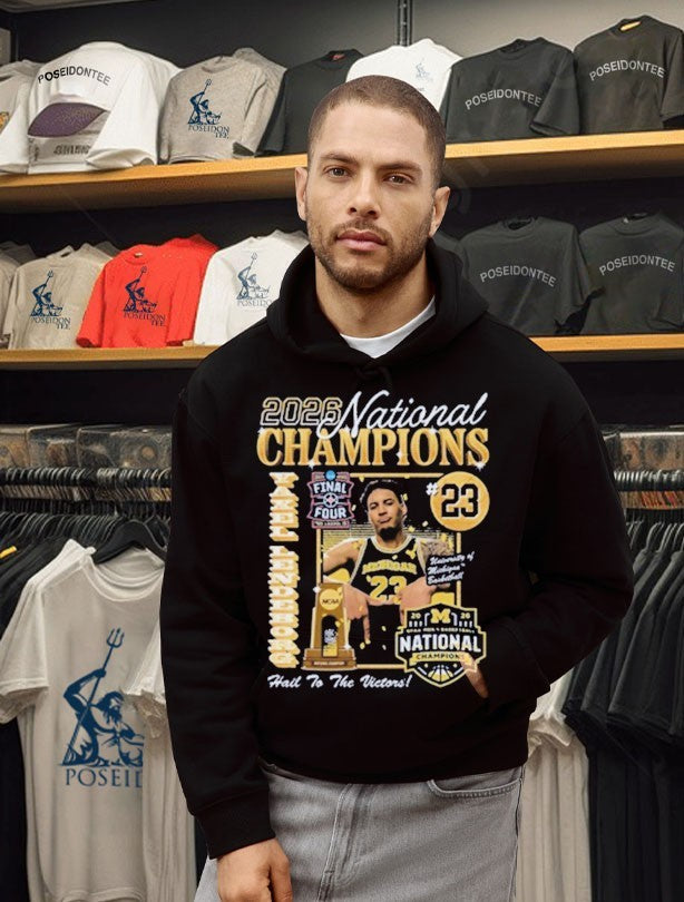Michigan Wolverines Men’s Basketball Campus Ink 2026 National Champion #23 Yaxel Lendeborg T-shirt
