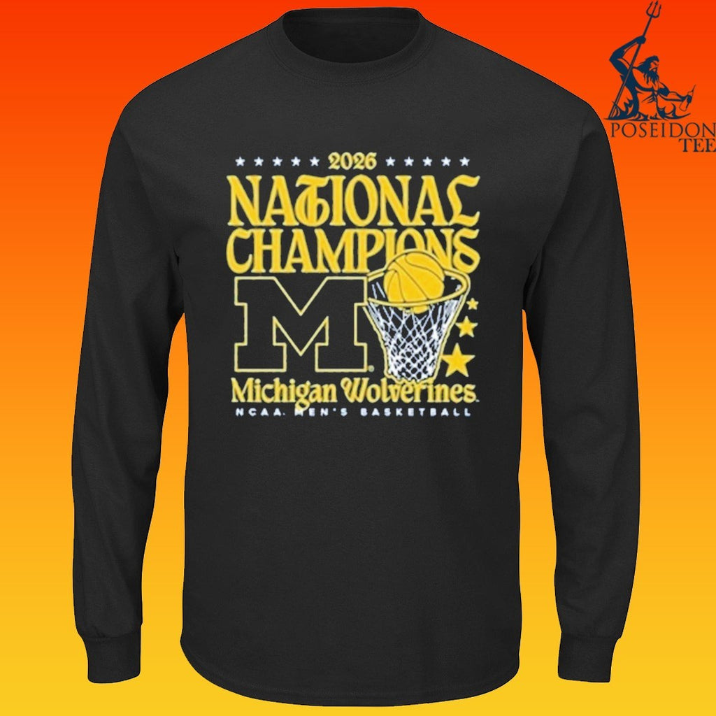 Michigan Wolverines Womens Navy Blue Mbb National Champs 2026 Hoop T-shirt