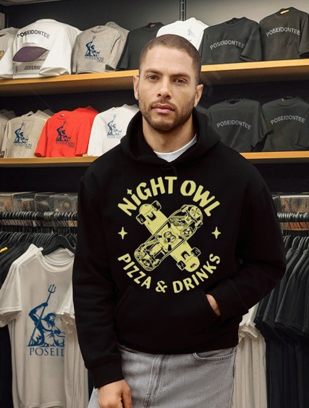 Night Owl Pizza And Drinks Sk8 T-shirt