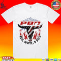 Professional Bull Riding PBR Red, White, And Bull Mountain Skull T-shirt
