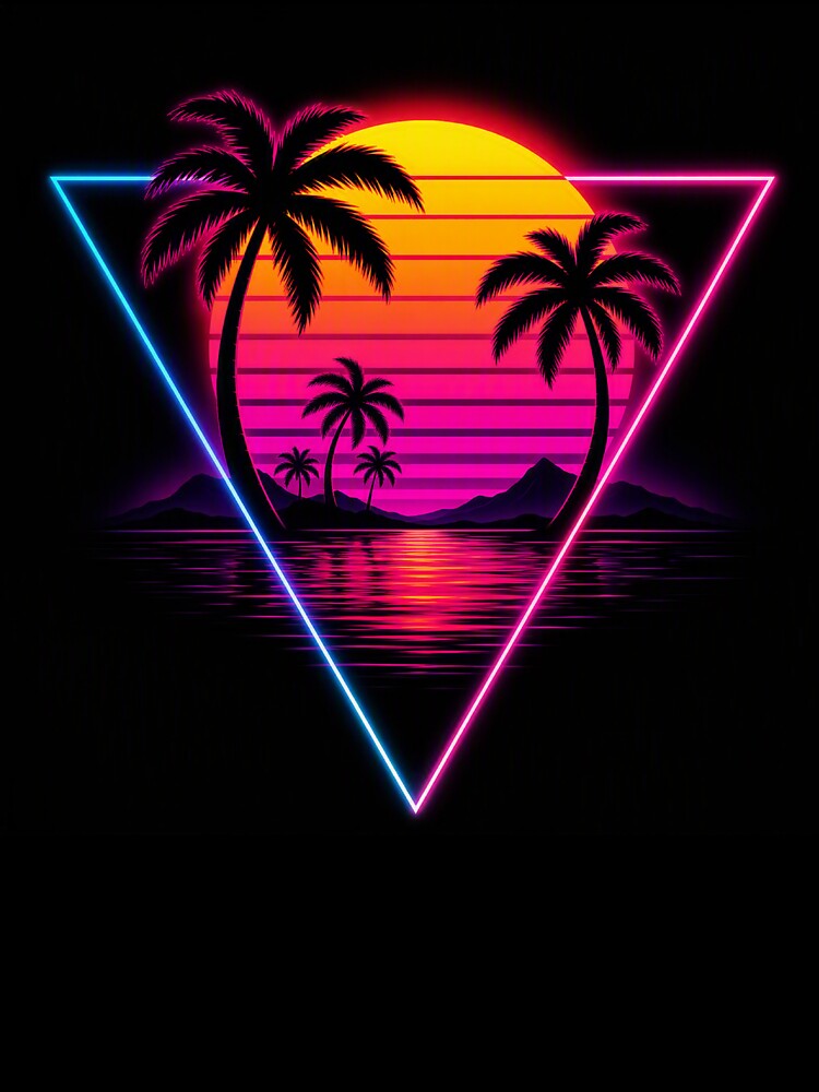 Retro 80s Synthwave Neon Sunset Palms by RetroWaveDesign