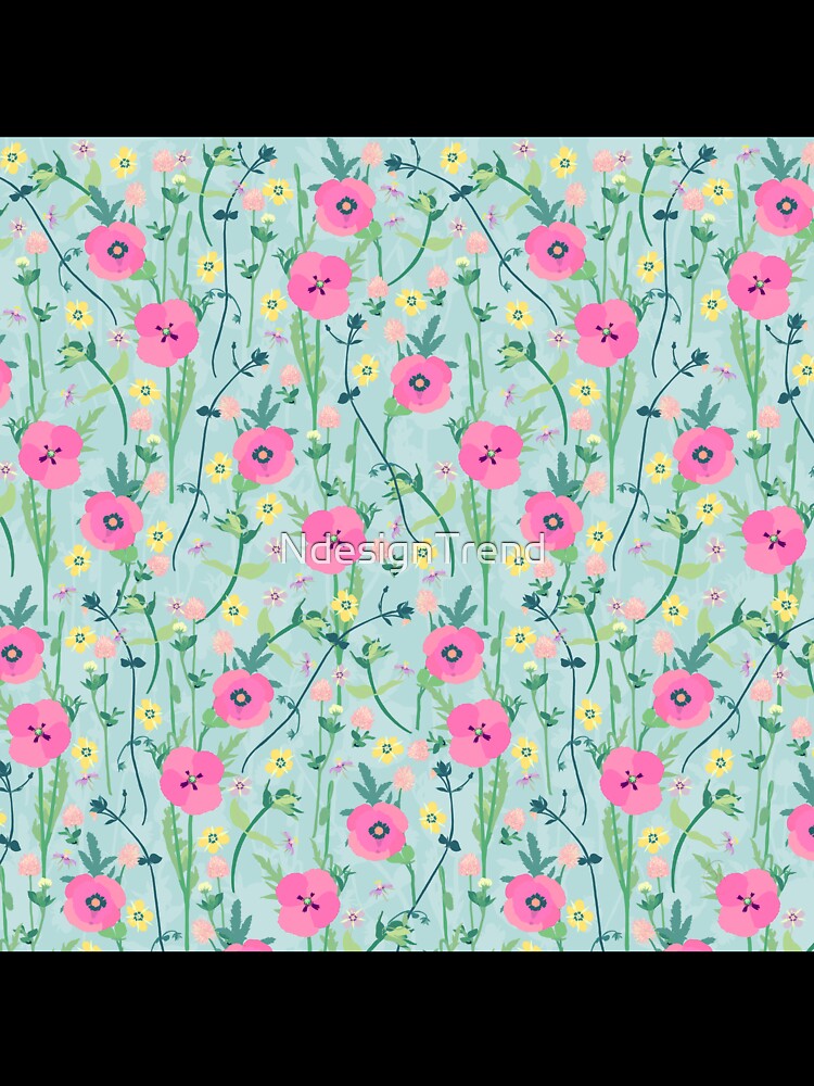 Summer Meadow Floral Nature Teal Illustration by NdesignTrend