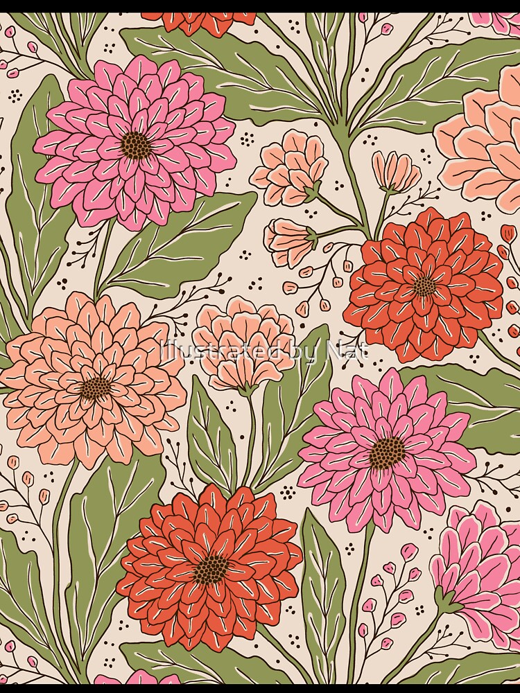 Dahlia garden in cream and pink by Illustrated by Nat