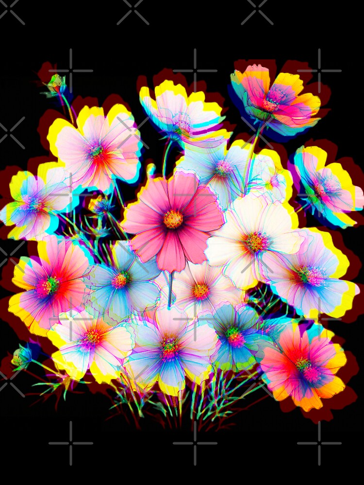 Chromatic Aberration Colorful Watercolor Wildflower Cosmo Flowers - White, Blue, Pink, and Purple by Star-Fragment