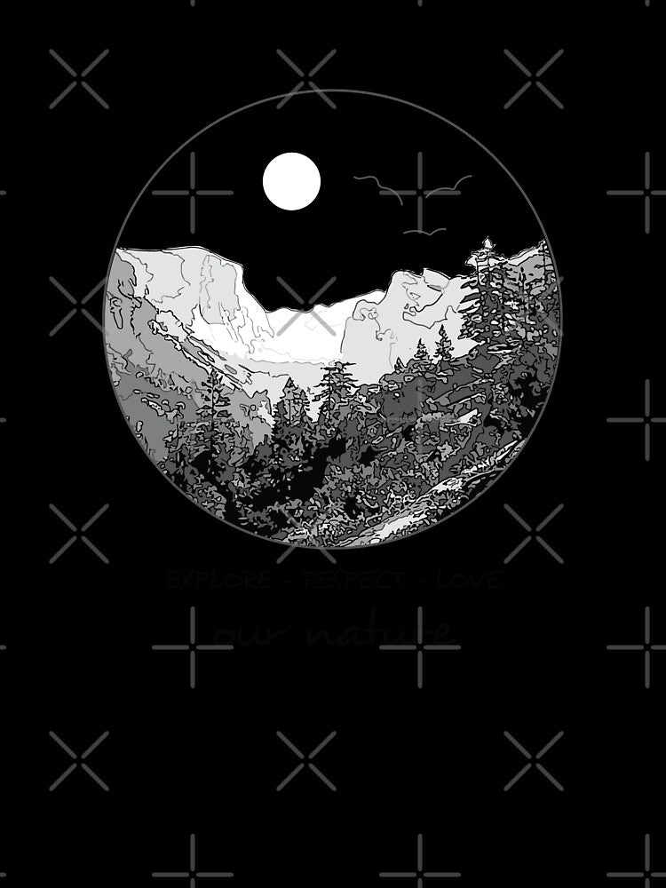 Mountain Range with Forest and Sun in Mandala Circle - Explore Respect Love Our Nature by Loving Nature Gifts