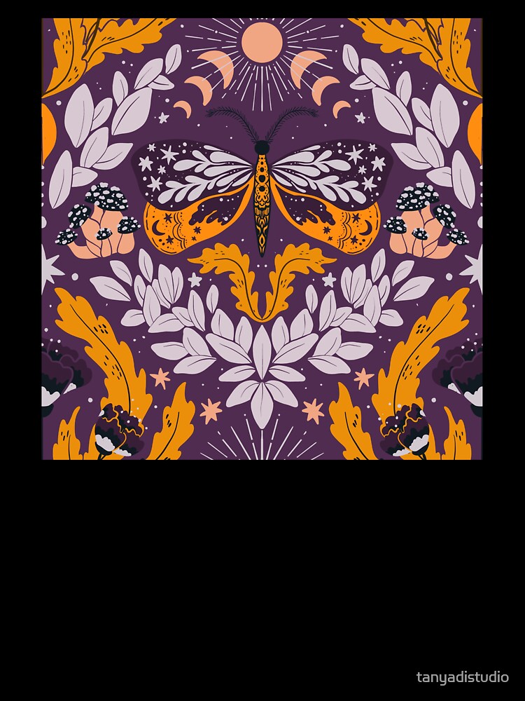 Whimsigoth butterfly florals -  dark purple, lavender and orange pattern by tanyadistudio