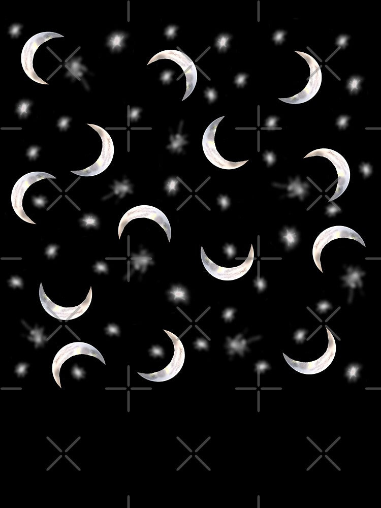 Crescent Moons and Stars - Black by ArtByLM