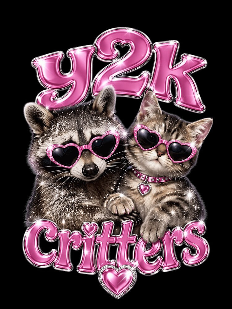 Y2K Glitter Raccoon & Cat T-Shirt | Sparkly Y2K Aesthetic by Ashley critters