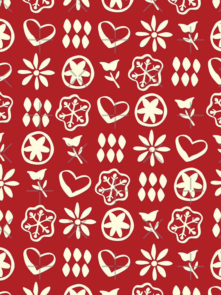 Retro Mid Century Nostalgic Vintage Christmas Pattern In Xmas Red Cream by blomastudios