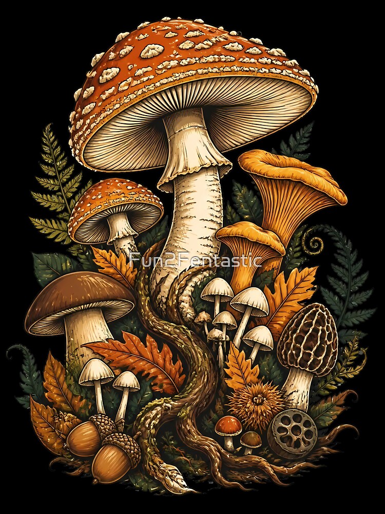 Autumn Foraging Mushroom Art by Fun2Fentastic