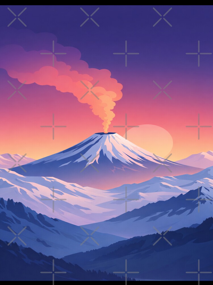 Alpine Volcano Snowy Mountain Landscape – Minimalist Surreal Travel Art by Globalcitytees