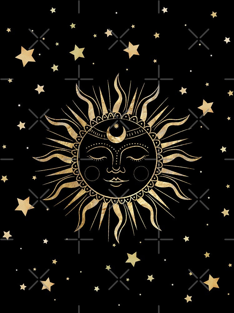 sun and moon celestial gold art by cutecrazytshirt