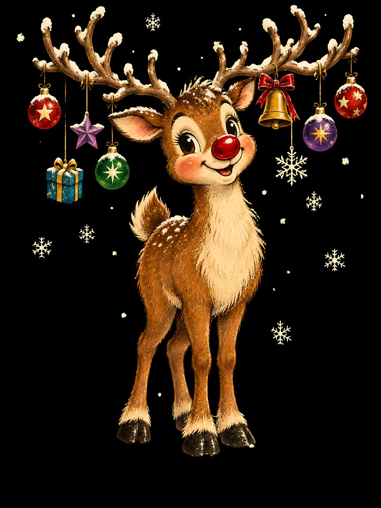 Cute Vintage Christmas Reindeer with Antler Ornaments by BumbleBloom7