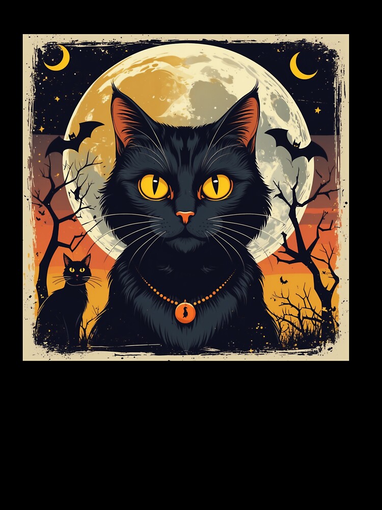 Classic Retro Black Cat Halloween T-Shirt by Almond Paper Co.