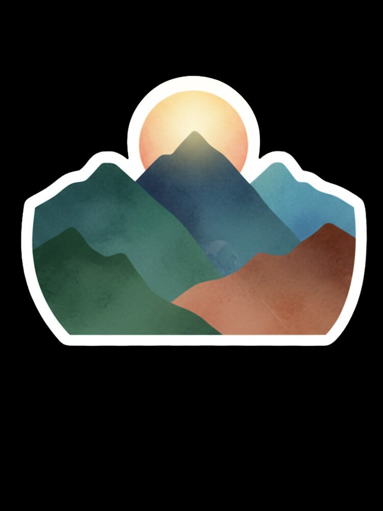 "Sunset Mountain Serenity: Minimalist Watercolor Landscape Sticker by MonaRose_Art