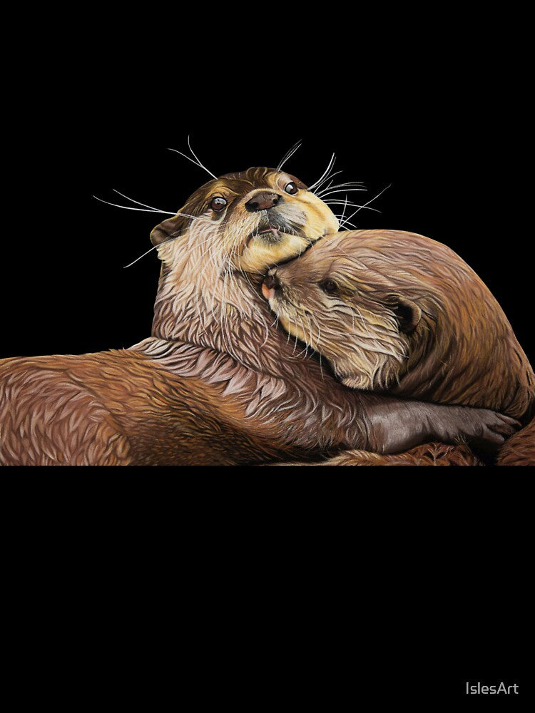 Otter couple - Otter art - otter wall art - wildlife art - otter mate - otter family - otter swim by IslesArt