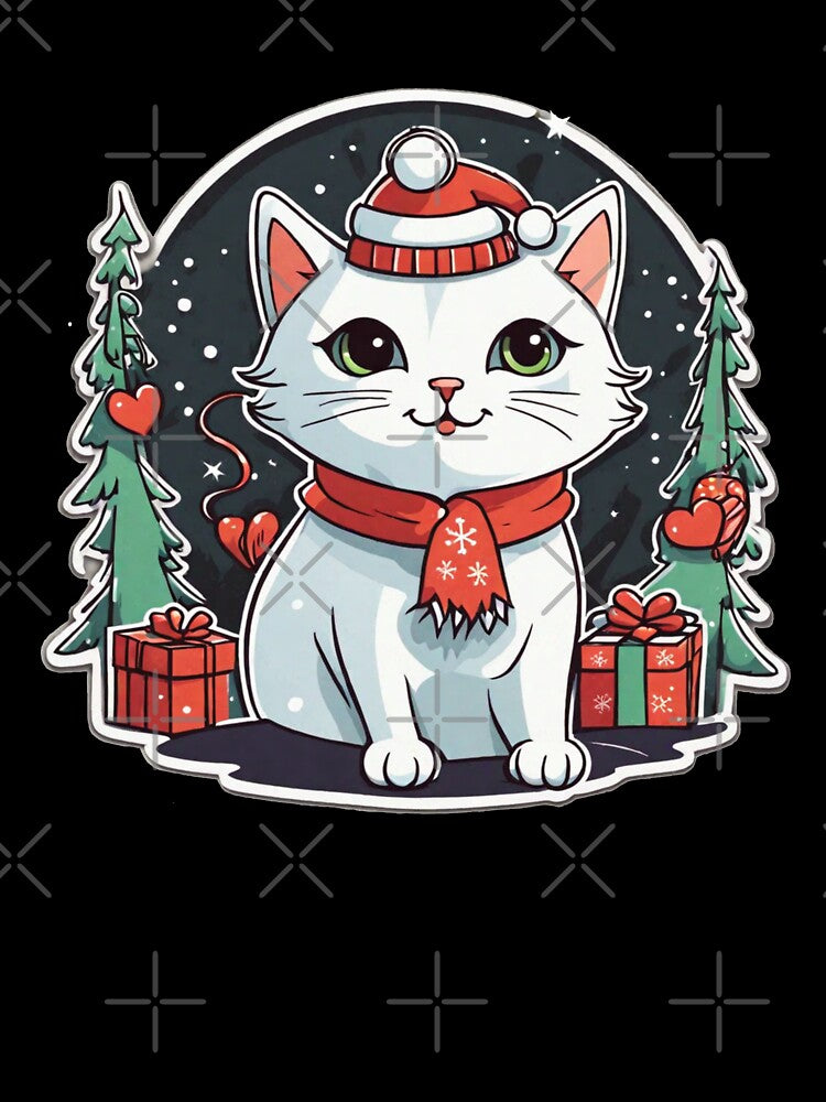 Cute white Christmas cat with green eyes. Cat Christmas gift.2 by By-Jeff