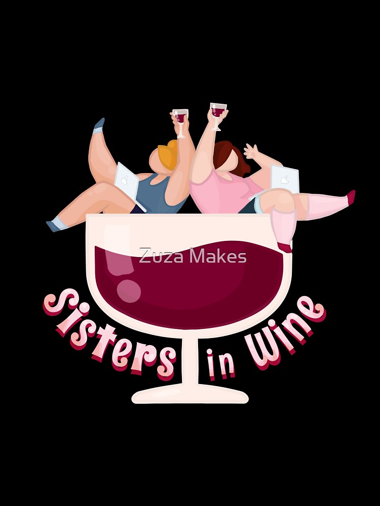Sisters in Wine - Funny Wine Stickers Kawaii Style by Zuza Makes