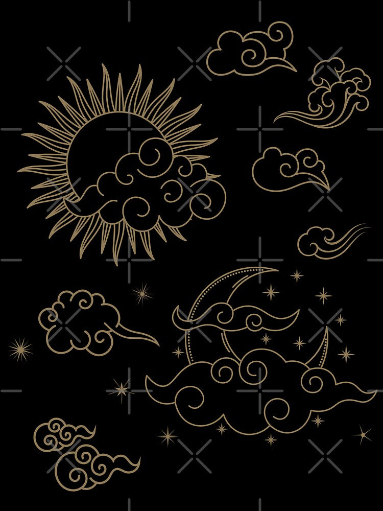 sun and moon celestial abstract line art by cutecrazytshirt