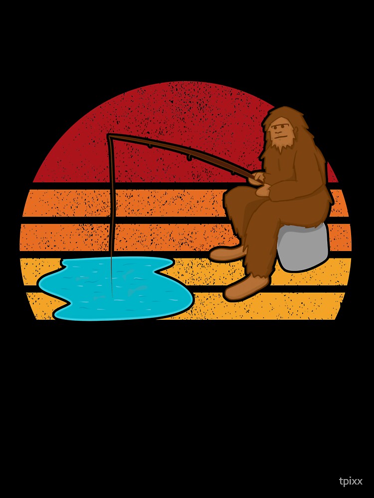 Bigfoot Fishing Distressed Retro Sunset by tpixx