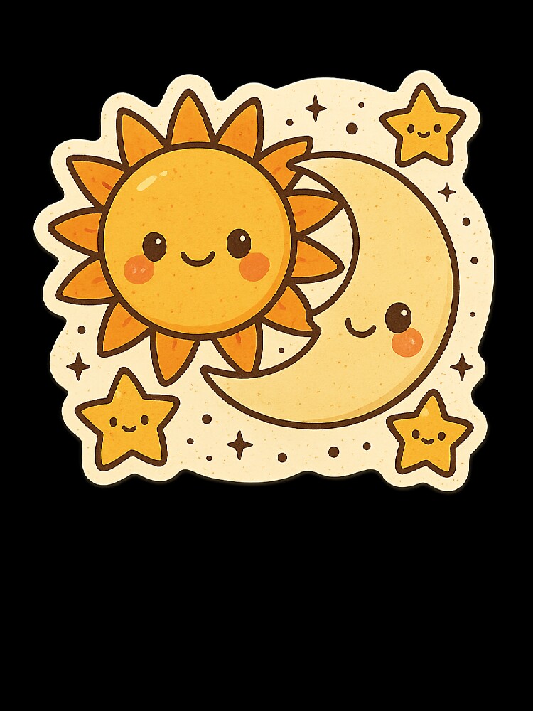 Moon Sun Stars Space Vintage Retro Kawaii Cute Astrology Celestial Hippie Day Night by SamiraArts