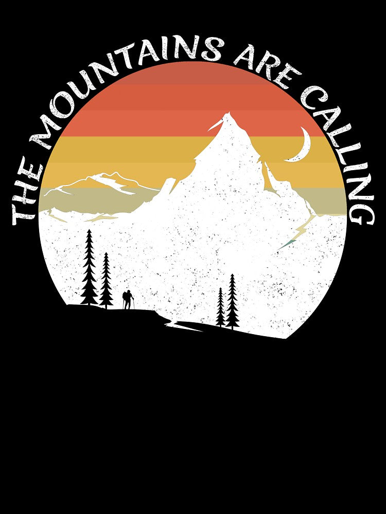 The Mountains Are Calling - Retro Sunset Mountain Outdoor Adventure Design by GetGoodFit