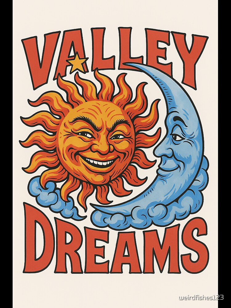 Valley Dreams Sun and Moon Vintage Art Print by weirdfishes123